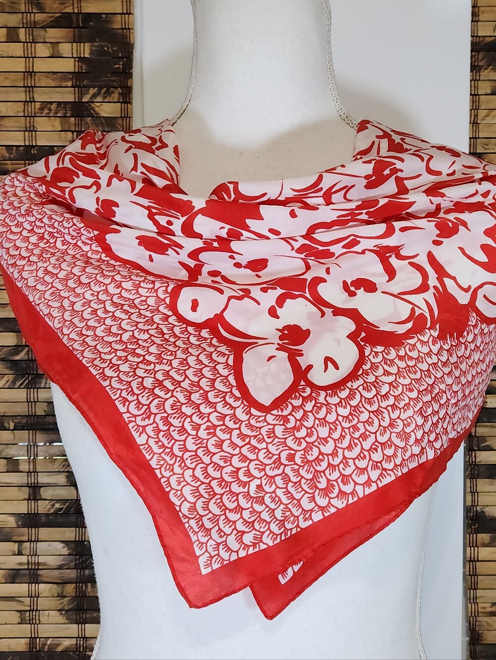 🌟 Vintage Liz Claiborne 100% Pure Silk Floral Scarf — Bold Red & White